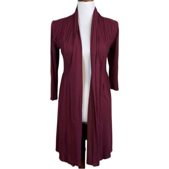 M. Rena Sweaters - M.Rena Burgundy Long Open Lightweight Top (Size: Small)